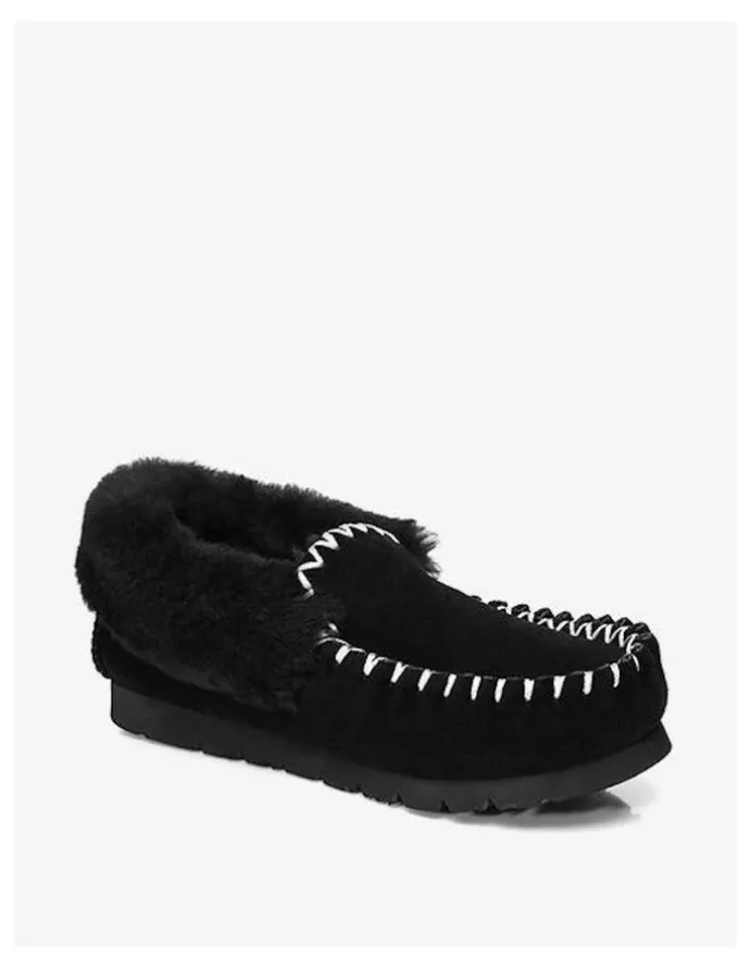 UGG Australian Shepherd Popo Cow Suede Moccasin Shoe in Black