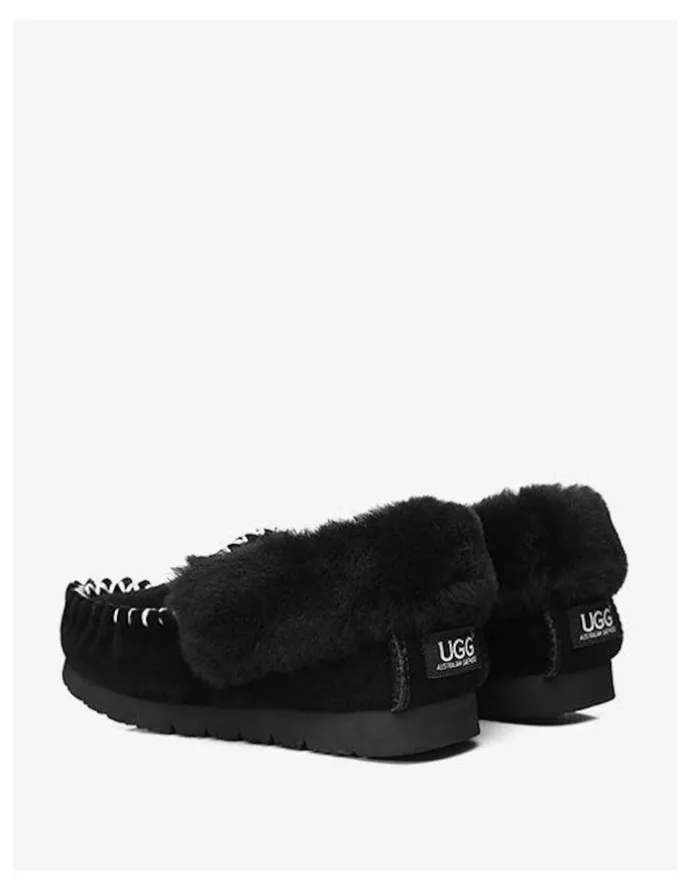 UGG Australian Shepherd Popo Cow Suede Moccasin Shoe in Black
