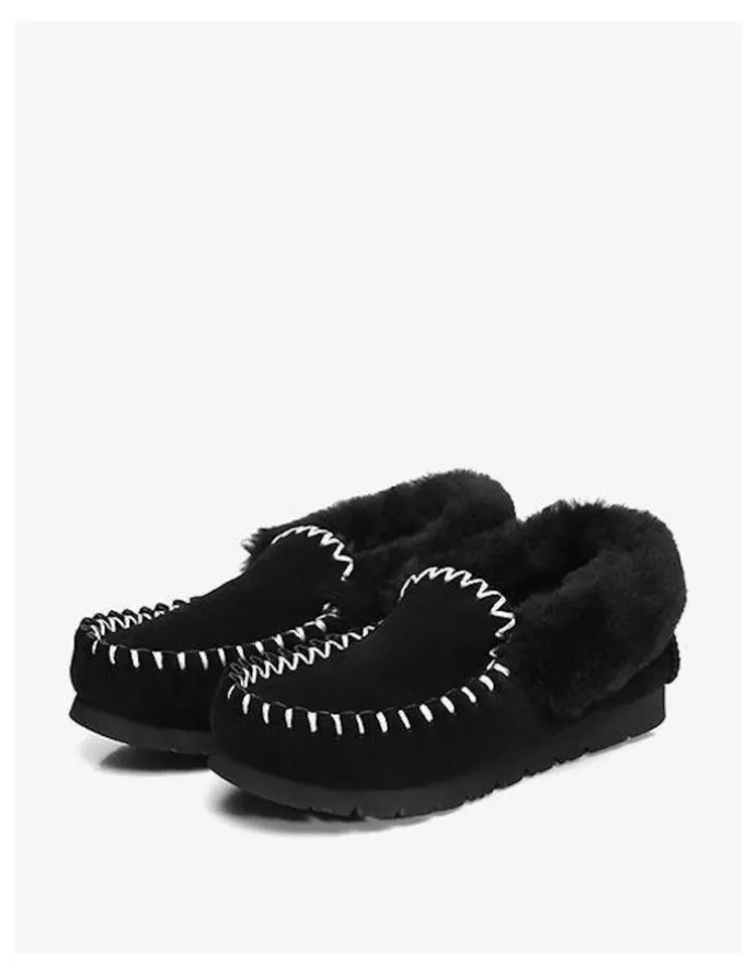 UGG Australian Shepherd Popo Cow Suede Moccasin Shoe in Black