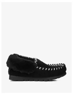 UGG Australian Shepherd Popo Cow Suede Moccasin Shoe in Black
