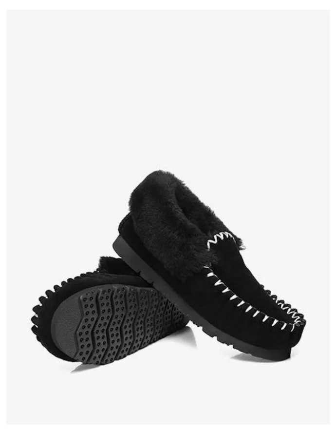 UGG Australian Shepherd Popo Cow Suede Moccasin Shoe in Black