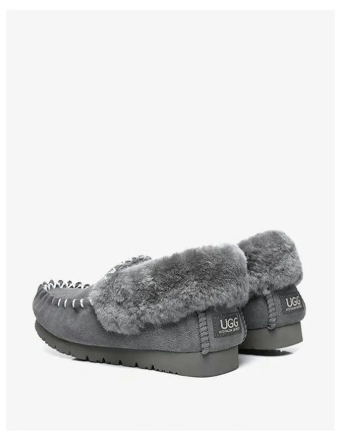 UGG Australian Shepherd Popo Cow Suede Moccasin Shoe in Grey