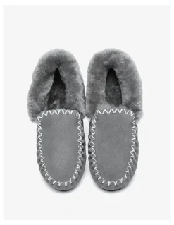 UGG Australian Shepherd Popo Cow Suede Moccasin Shoe in Grey