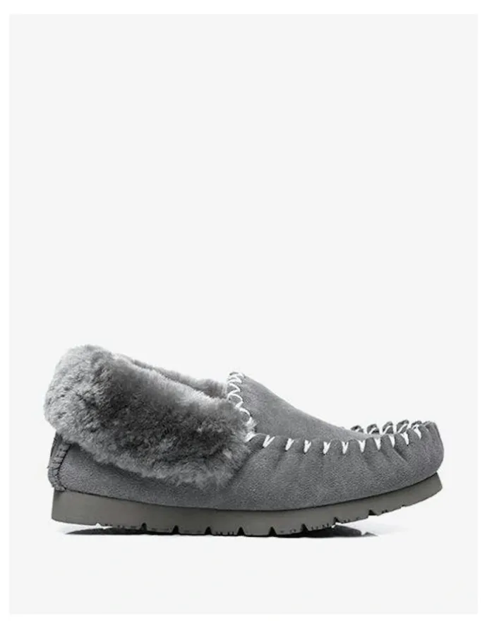 UGG Australian Shepherd Popo Cow Suede Moccasin Shoe in Grey