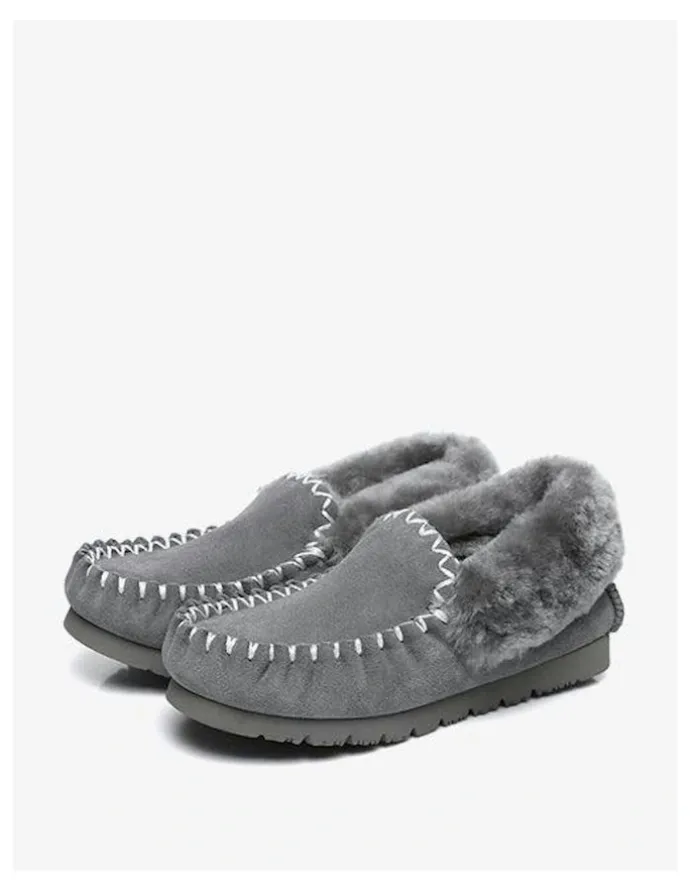 UGG Australian Shepherd Popo Cow Suede Moccasin Shoe in Grey