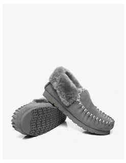 UGG Australian Shepherd Popo Cow Suede Moccasin Shoe in Grey