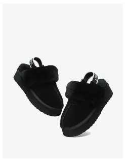 UGG Australian Shepherd Waffle Cow Suede Platform Slippers in Black