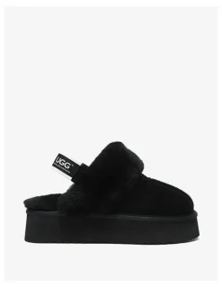 UGG Australian Shepherd Waffle Cow Suede Platform Slippers in Black
