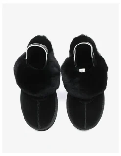 UGG Australian Shepherd Waffle Cow Suede Platform Slippers in Black