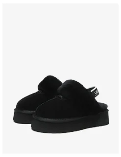 UGG Australian Shepherd Waffle Cow Suede Platform Slippers in Black