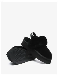 UGG Australian Shepherd Waffle Cow Suede Platform Slippers in Black