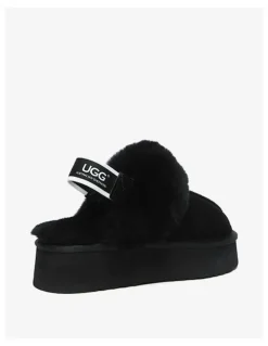 UGG Australian Shepherd Waffle Cow Suede Platform Slippers in Black