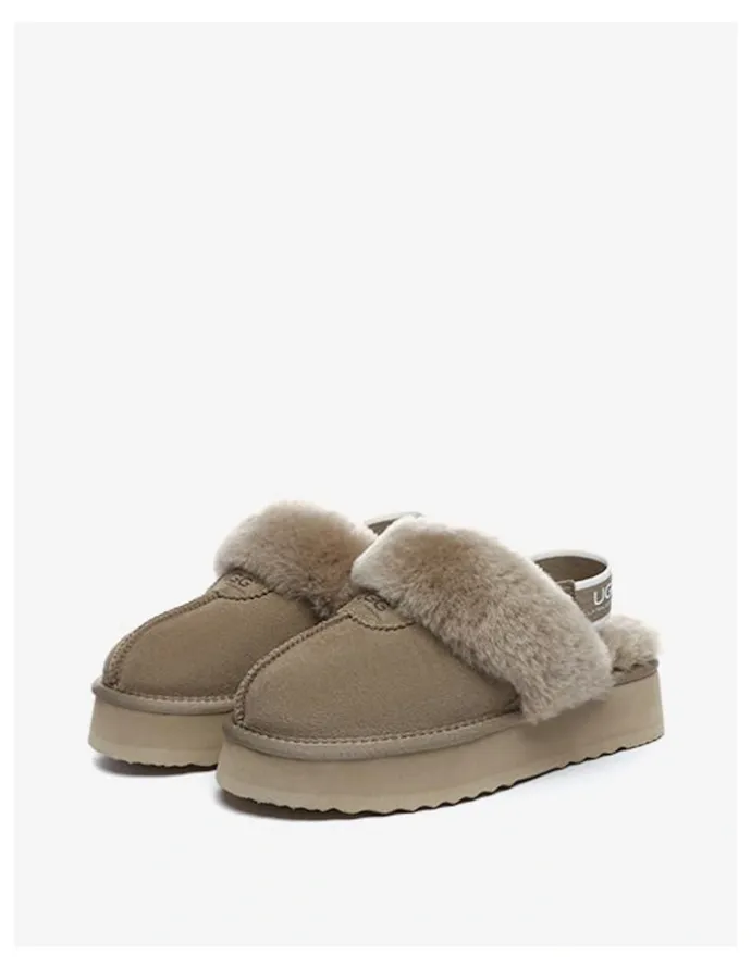 UGG Australian Shepherd Waffle Platform Cow Suede Platform Slippers in Caribou
