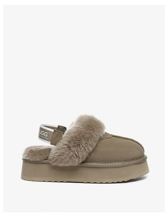UGG Australian Shepherd Waffle Platform Cow Suede Platform Slippers in Caribou