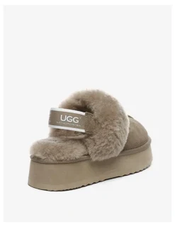 UGG Australian Shepherd Waffle Platform Cow Suede Platform Slippers in Caribou