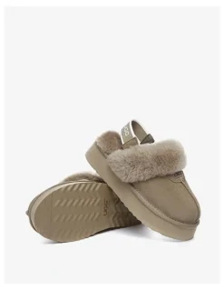 UGG Australian Shepherd Waffle Platform Cow Suede Platform Slippers in Caribou