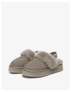UGG Australian Shepherd Waffle Platform Cow Suede Platform Slippers in Brown