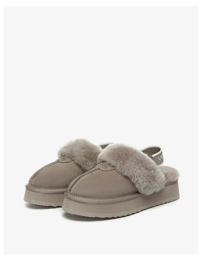 UGG Australian Shepherd Waffle Platform Cow Suede Platform Slippers in Brown