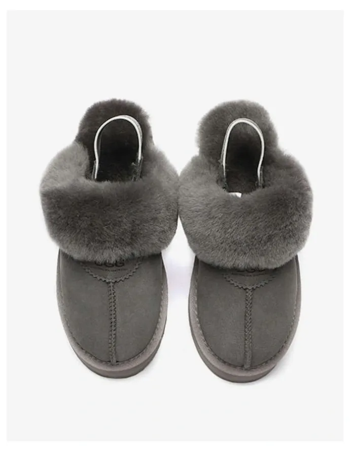 UGG Australian Shepherd Waffle Platform Cow Suede Platform Slippers in Grey