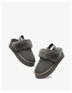 UGG Australian Shepherd Waffle Platform Cow Suede Platform Slippers in Grey