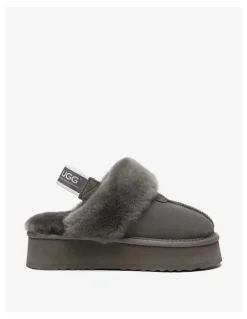 UGG Australian Shepherd Waffle Platform Cow Suede Platform Slippers in Grey
