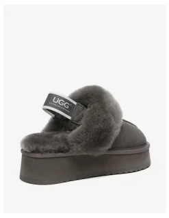 UGG Australian Shepherd Waffle Platform Cow Suede Platform Slippers in Grey