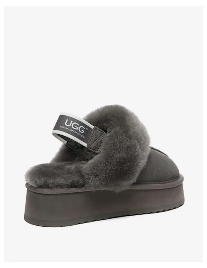 UGG Australian Shepherd Waffle Platform Cow Suede Platform Slippers in Grey