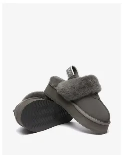UGG Australian Shepherd Waffle Platform Cow Suede Platform Slippers in Grey