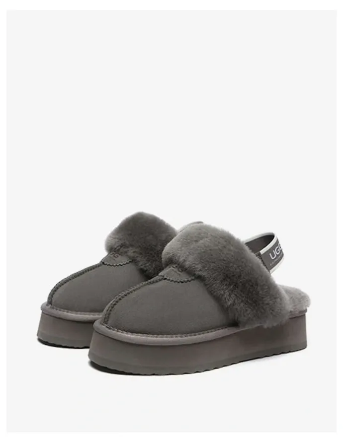 UGG Australian Shepherd Waffle Platform Cow Suede Platform Slippers in Grey