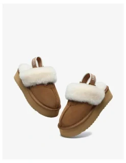 UGG Australian Shepherd Waffle Cow Suede Platform Slippers in Chestnut