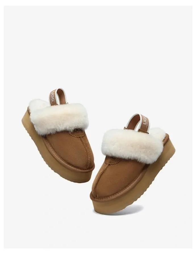 UGG Australian Shepherd Waffle Cow Suede Platform Slippers in Chestnut