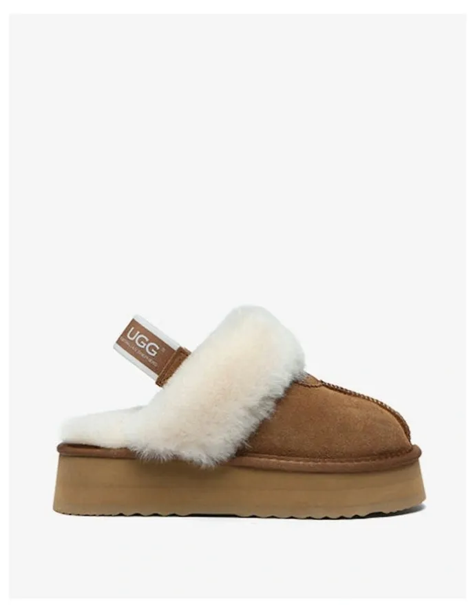 UGG Australian Shepherd Waffle Cow Suede Platform Slippers in Chestnut