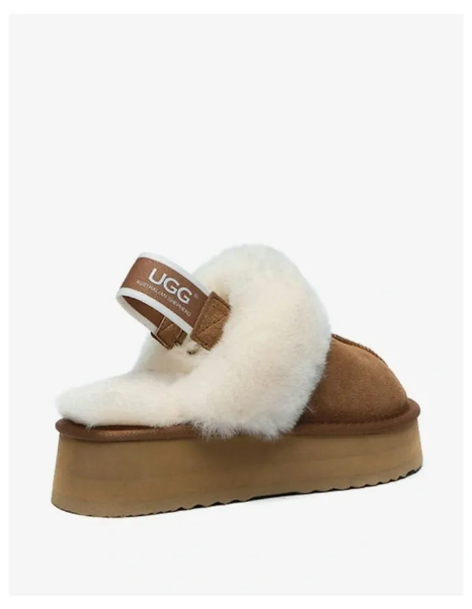 UGG Australian Shepherd Waffle Cow Suede Platform Slippers in Chestnut