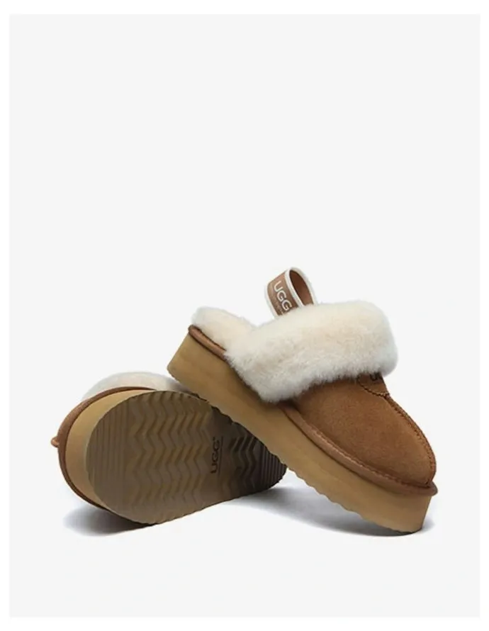 UGG Australian Shepherd Waffle Cow Suede Platform Slippers in Chestnut