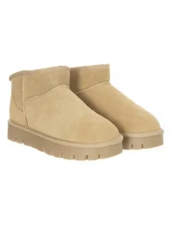 Uggaroo Lucie Mini Platform Slipper Boots in Beige