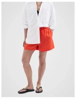 Unison Essential Linen Shorts in Red