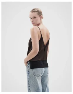 Unison Organza Trim Cami in Chocolate