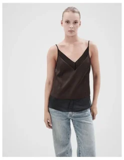 Unison Organza Trim Cami in Chocolate