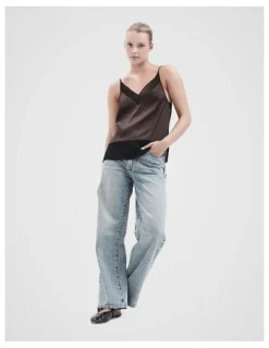 Unison Organza Trim Cami in Chocolate