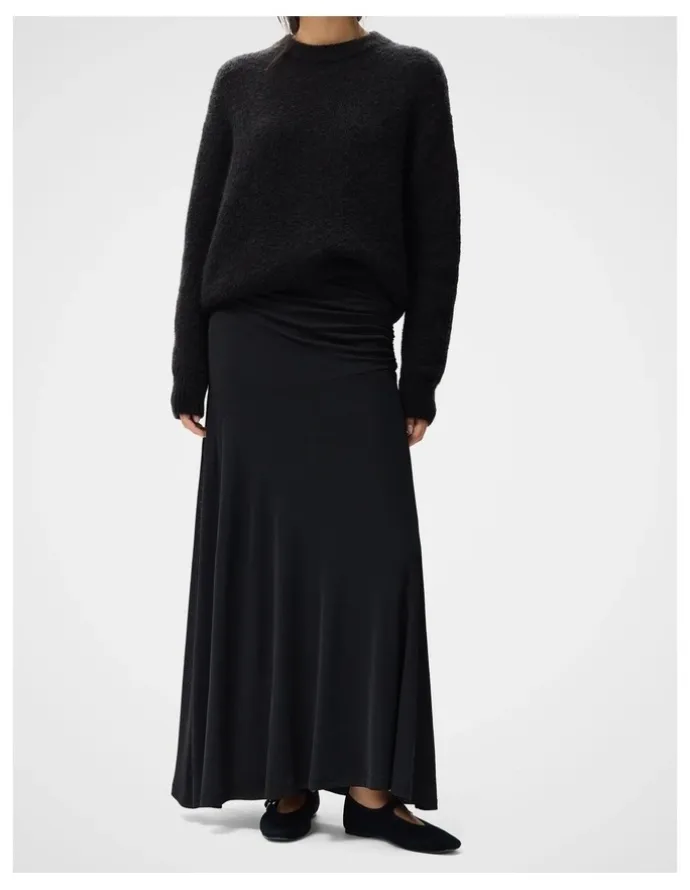 Unison Ruched Mesh Maxi Skirt in Black