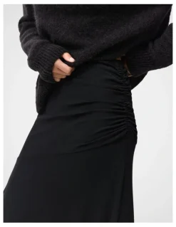 Unison Ruched Mesh Maxi Skirt in Black