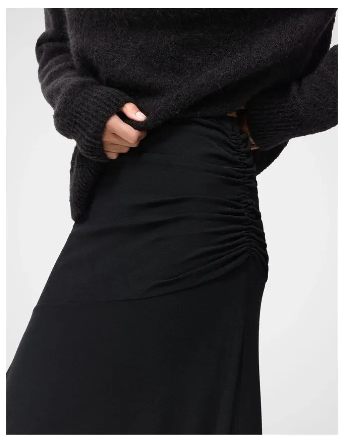 Unison Ruched Mesh Maxi Skirt in Black
