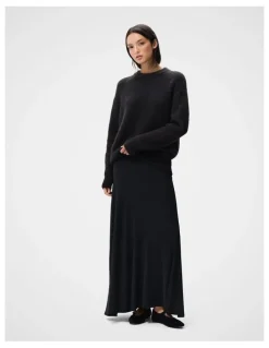 Unison Ruched Mesh Maxi Skirt in Black