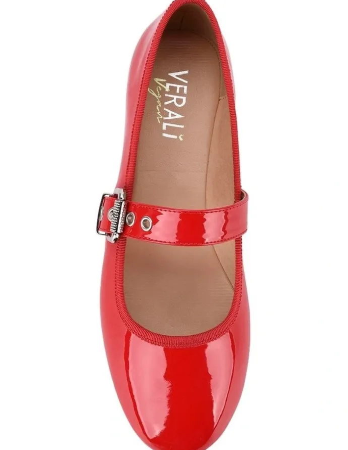 Verali Banks Buckled Mary-Jane Flats in Red Patent