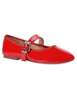 Verali Banks Buckled Mary-Jane Flats in Red Patent