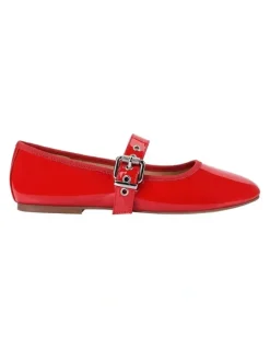 Verali Banks Buckled Mary-Jane Flats in Red Patent