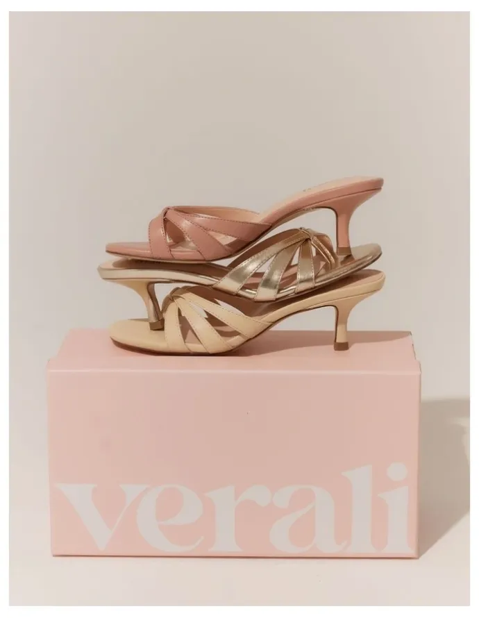Verali Beau Kitten Heel Thongs in Champagne Gold