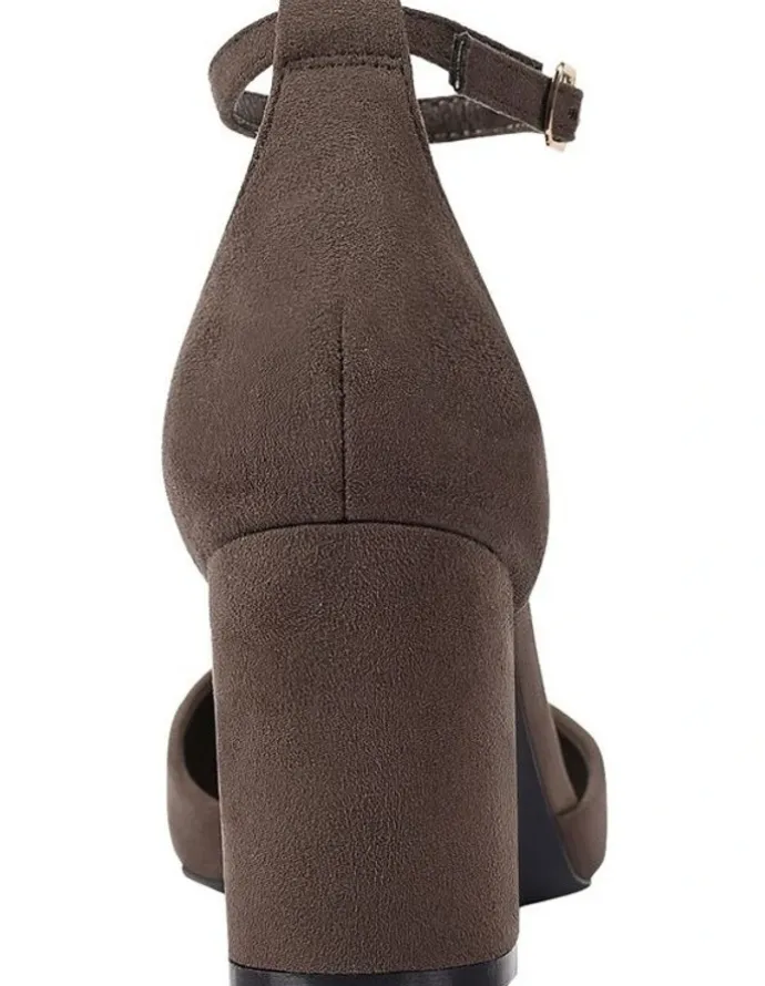 Verali Eli Closed Toe Block Heels in Chocolate Brown Micro