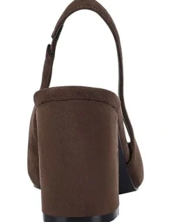 Verali Elisha Slingback Block Heels in Chocolate Brown Micro