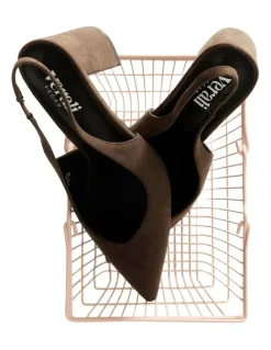 Verali Elisha Slingback Block Heels in Chocolate Brown Micro
